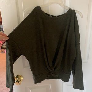 green sweater open shoulders never worn